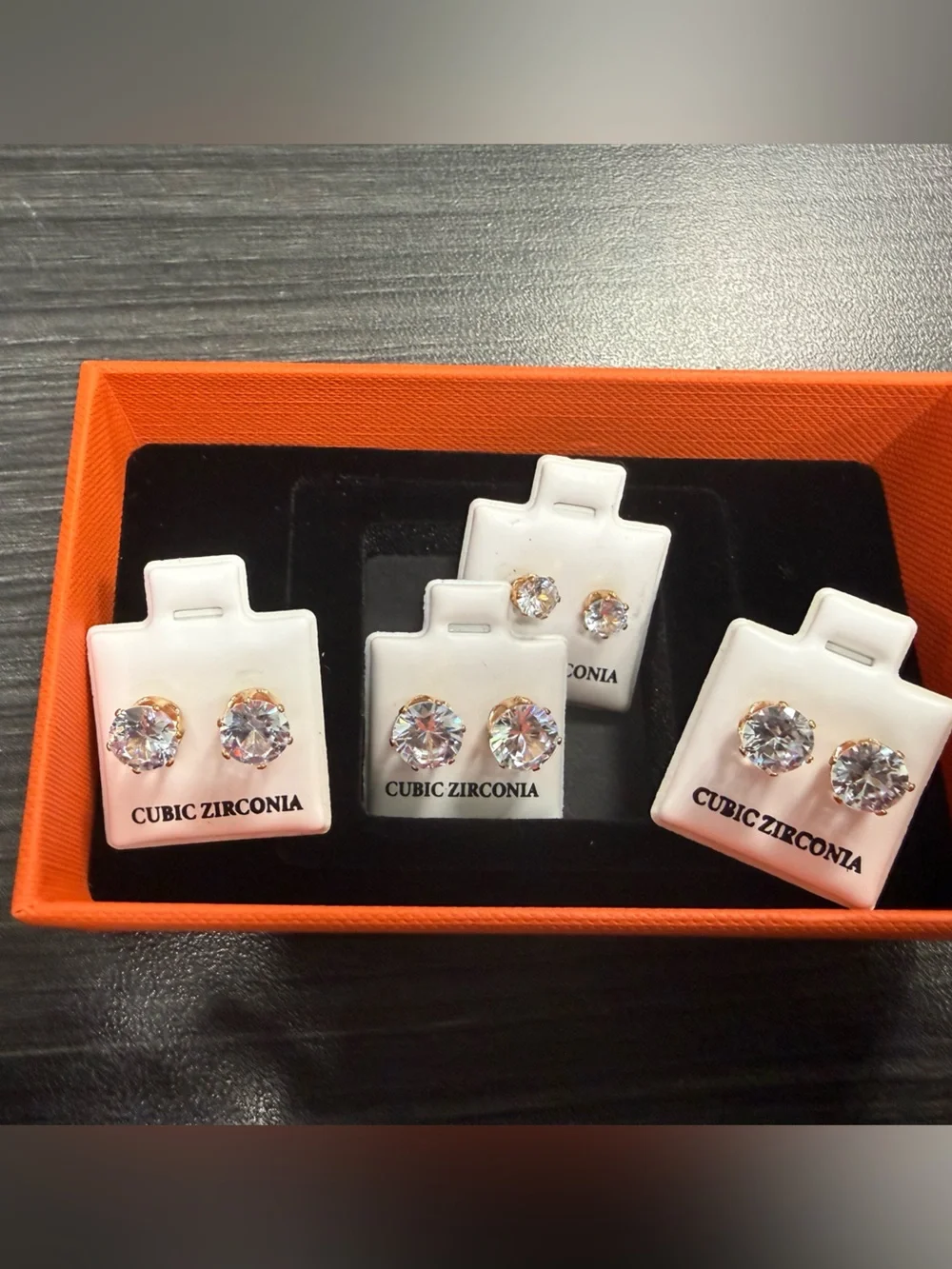 4 pairs of new gold toned CZ earring studs 5mm-8mm